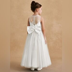 Azazie White Girls Flower Girl Dress with Satin Bow